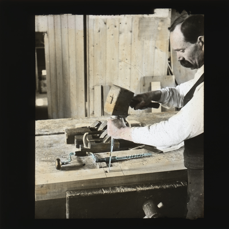 Musson woodworking - chiselling a joint [Hawkesbury Agricultural College (HAC)]