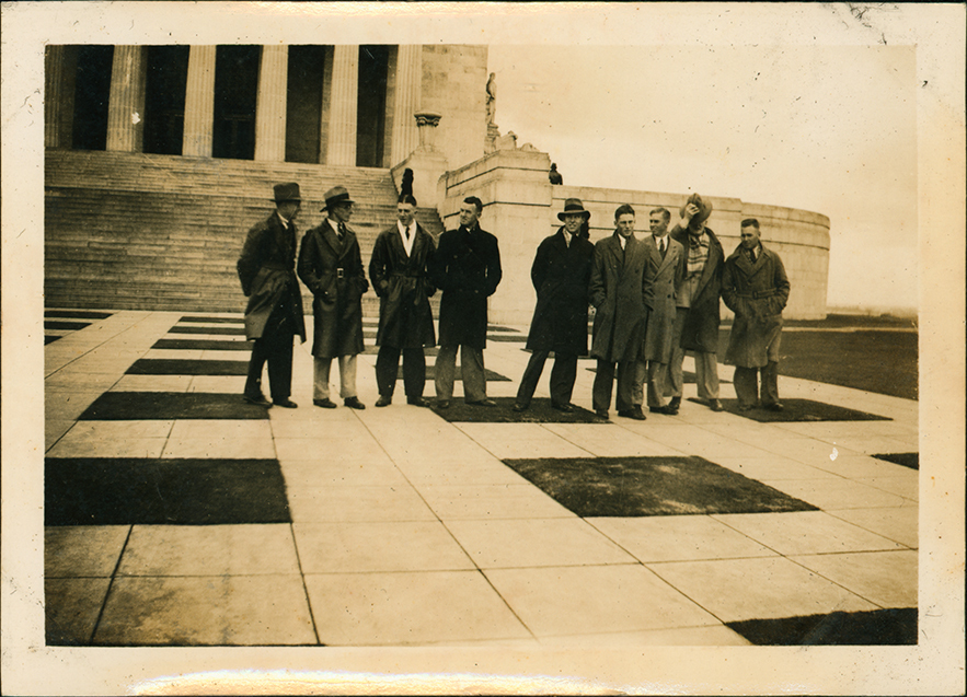 Hawkesbury Agricultural College (HAC) Rifle Team outside the Melbourne War Memorial