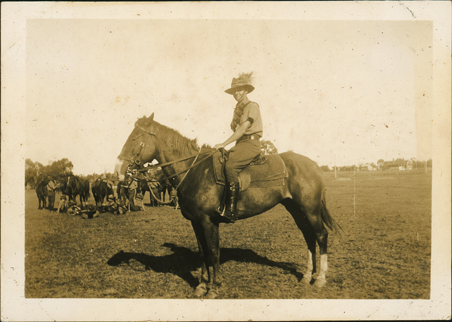 Student (Charles Hindmarsh?) mounted on a horse [Hawkesbury Agricultural College (HAC)]