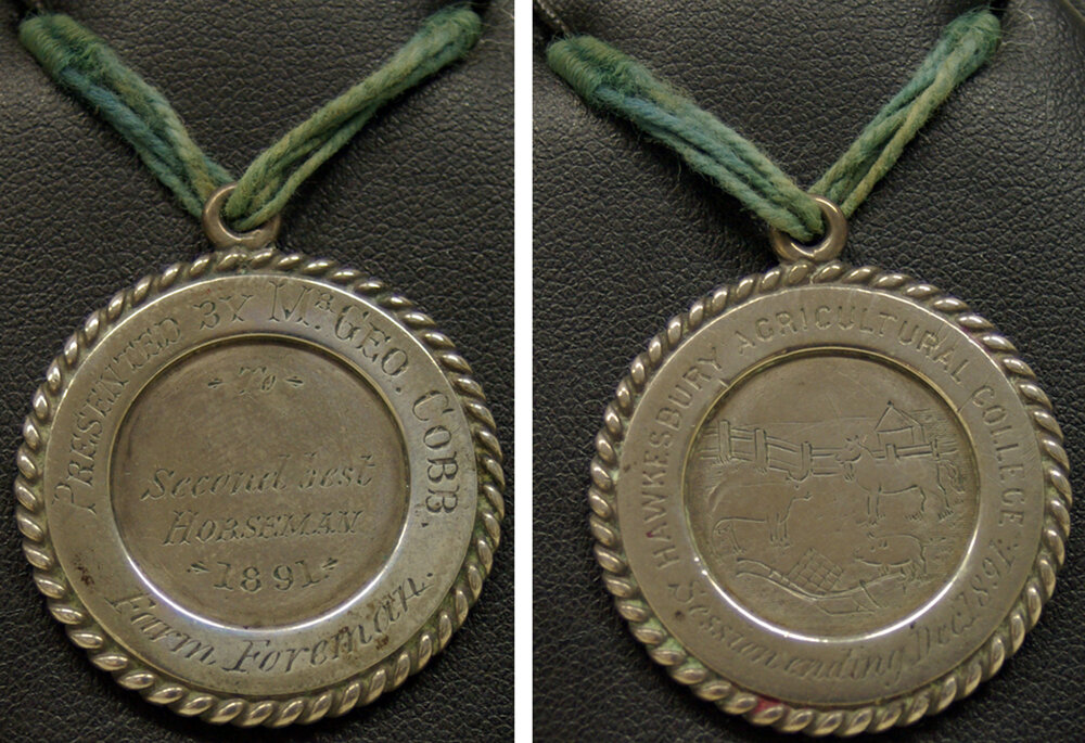 Medal - Second Best Horseman - Presented by Mr George Cobb, Farm Foreman - Hawkesbury Agricultural College (HAC) - Dec 1891