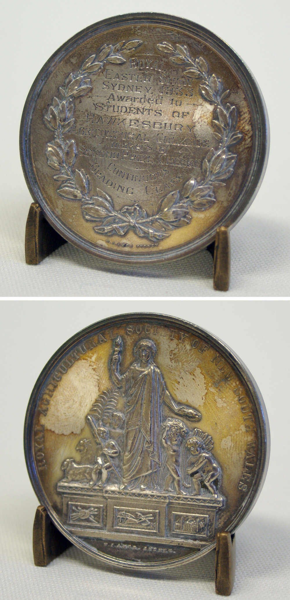 Sydney Royal Easter Show - Medal - Awarded to Students of Hawkesbury Agricultural College (HAC) - Makers of Second Prize Cheese - 1933