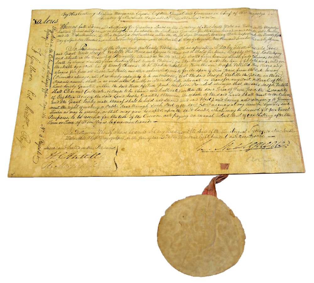 Land Grant - Joseph Vertillo (23 August 1821)