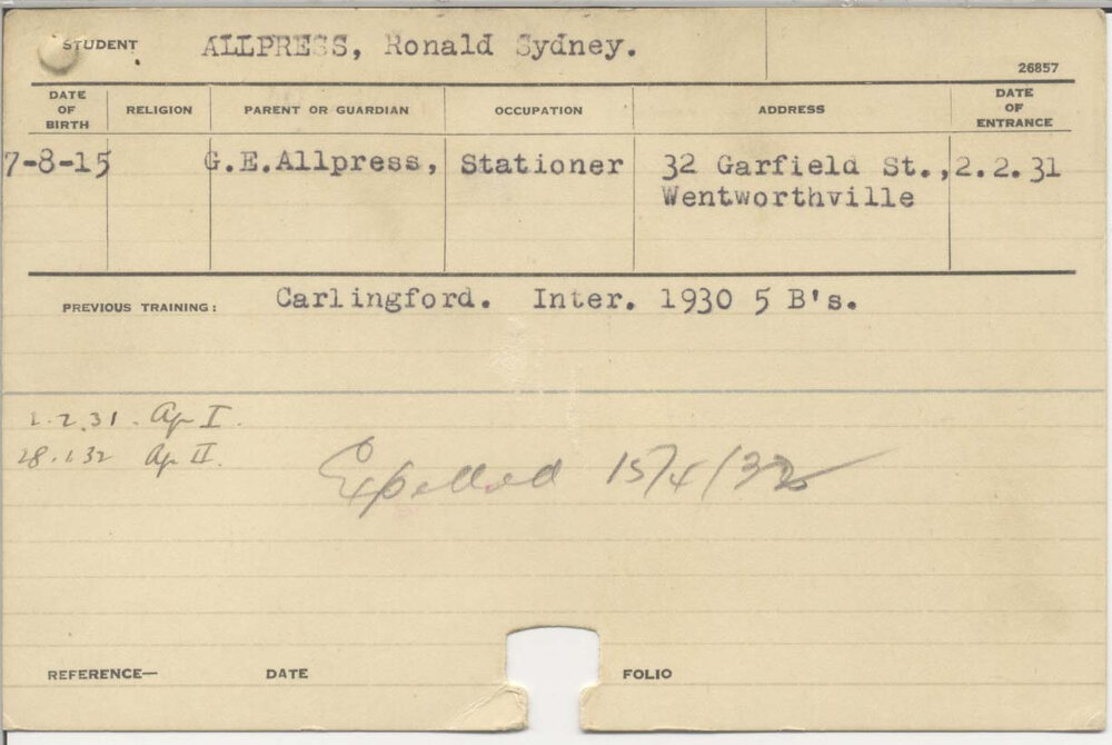 ALLPRESS, Ronald Sydney (Hawkesbury Diploma of Agriculture (HDA))