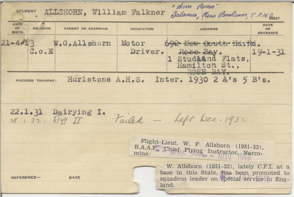 ALLSHORN, William Falkner (Hawkesbury Diploma in Dairying (HDD))