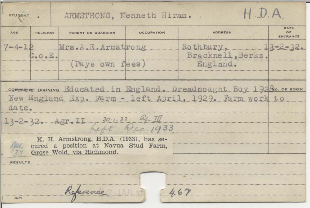 ARMSTRONG, Kenneth Hiram (Hawkesbury Diploma of Agriculture (HDA))