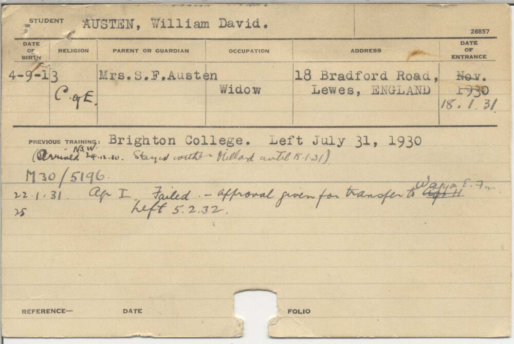 AUSTEN, William David (Agriculture 1)