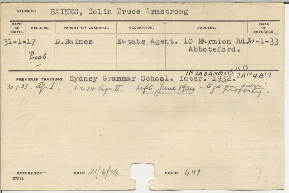 BAINES, Colin Bruce Armstrong (Hawkesbury Diploma of Agriculture (HDA))