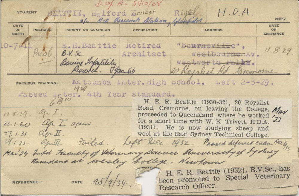 BEATTIE, Holford Ernest Rigel (Herb) (Hawkesbury Diploma of Agriculture (HDA))