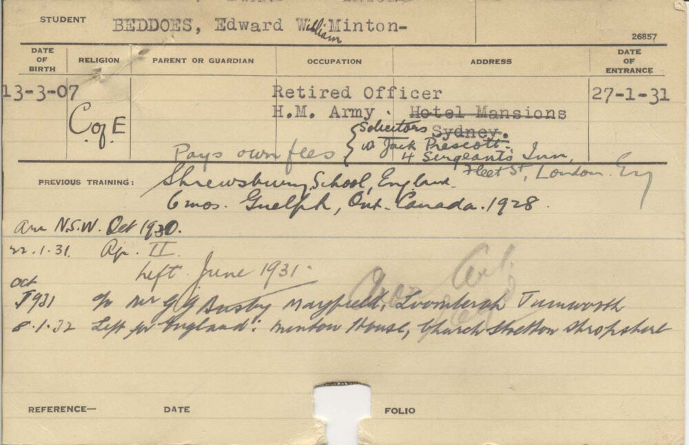 BEDDOES, Edward William Minton (Agriculture 2)