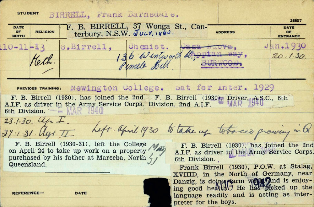 BIRRELL, Frank Barnsdale (Hawkesbury Diploma of Agriculture (HDA))