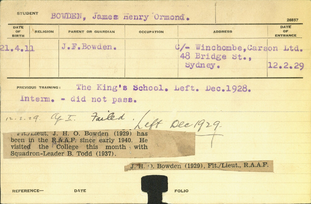 BOWDEN, James Henry Ormond (Hawkesbury Diploma of Agriculture (HDA))