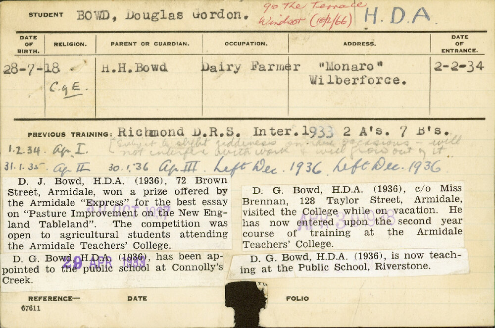 BOWD, Douglas Gordon (Hawkesbury Diploma of Agriculture (HDA))