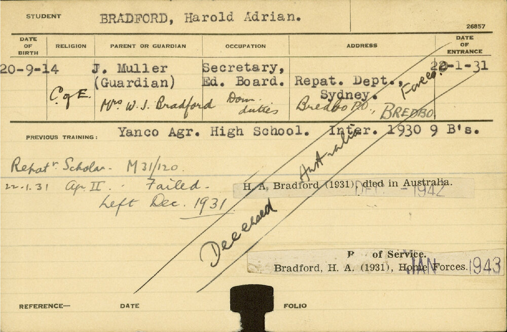 BRADFORD, Harold Adrian (Hawkesbury Diploma of Agriculture (HDA))