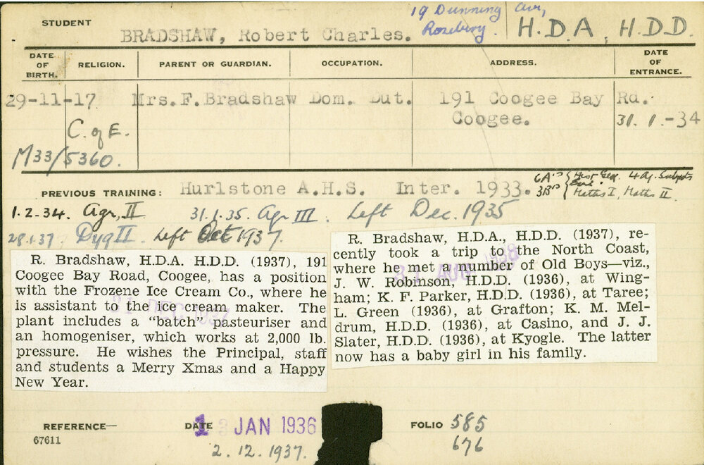 BRADSHAW, Robert Charles (Hawkesbury Diploma of Agriculture (HDA)/ Hawkesbury Diploma in Dairy Technology (HDDT))