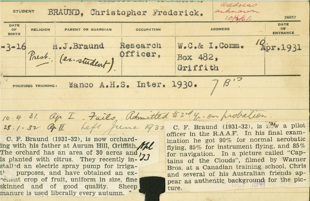 BRAUND, Christopher Frederick (Hawkesbury Diploma of Agriculture (HDA))