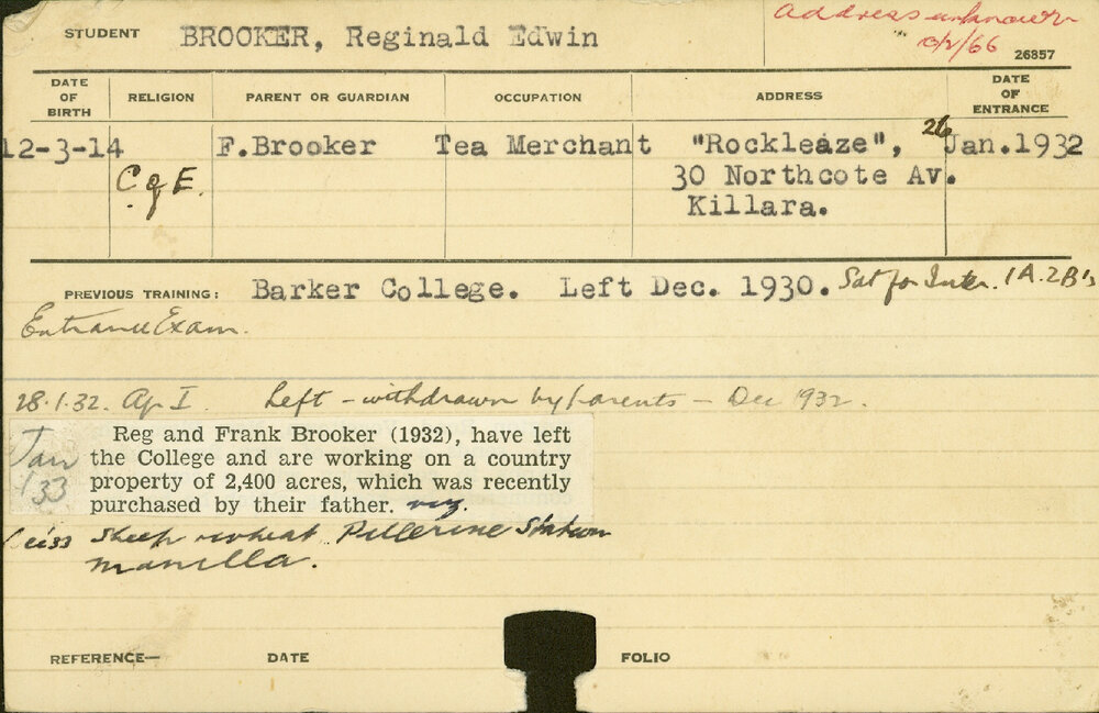 BROOKER, Reginald Edwin (Hawkesbury Diploma of Agriculture (HDA) (Withdrawn))