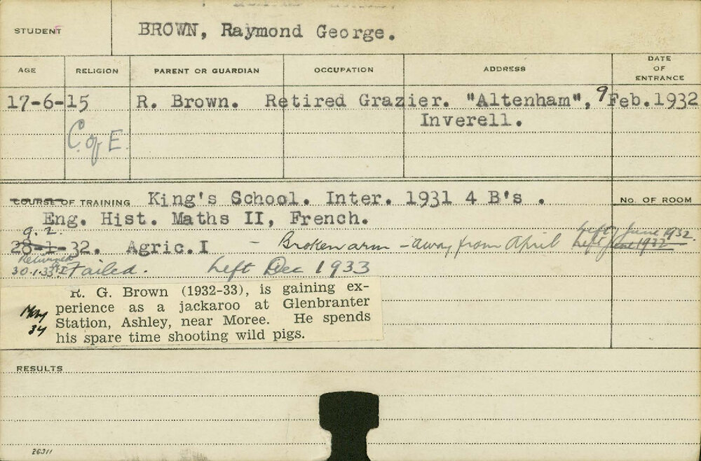 BROWN, Raymond George (Hawkesbury Diploma of Agriculture (HDA))