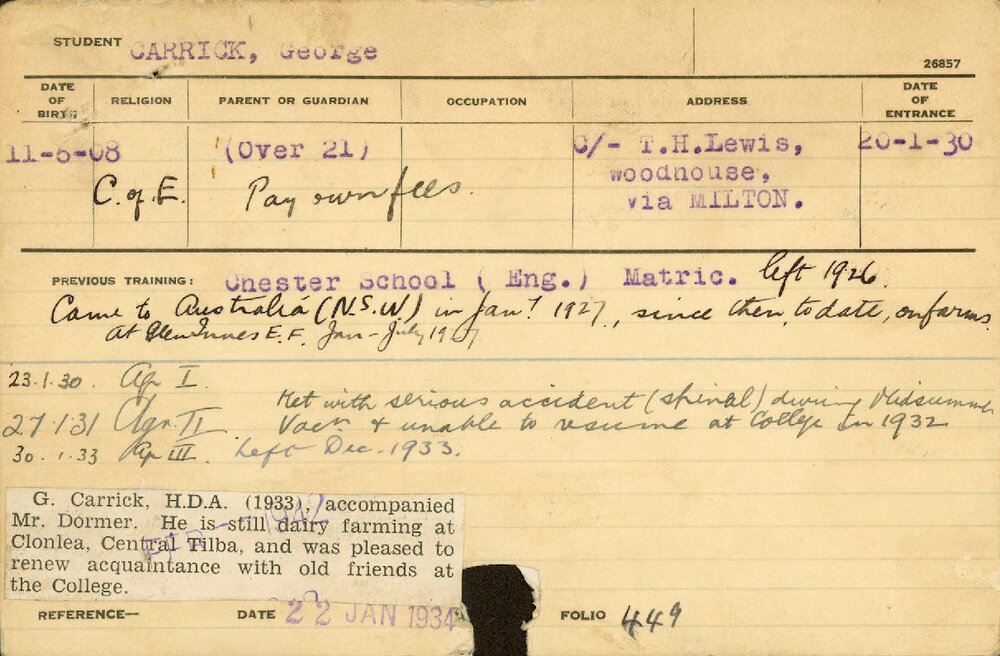 CARRICK, George (Hawkesbury Diploma of Agriculture (HDA))