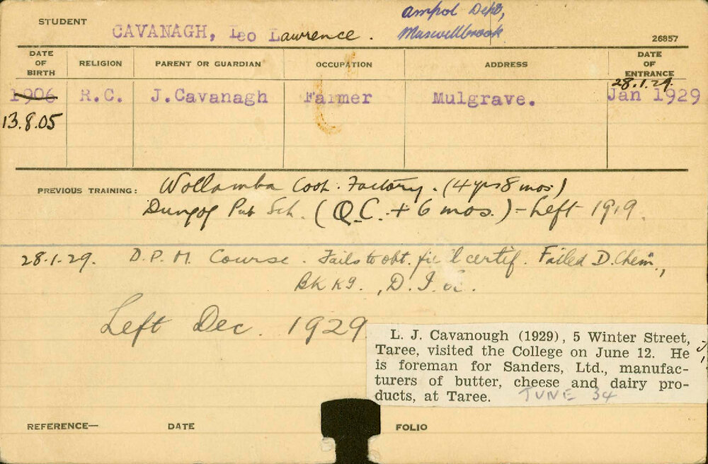 CAVANAGH, Leo Lawrence (D.P.M. Course)