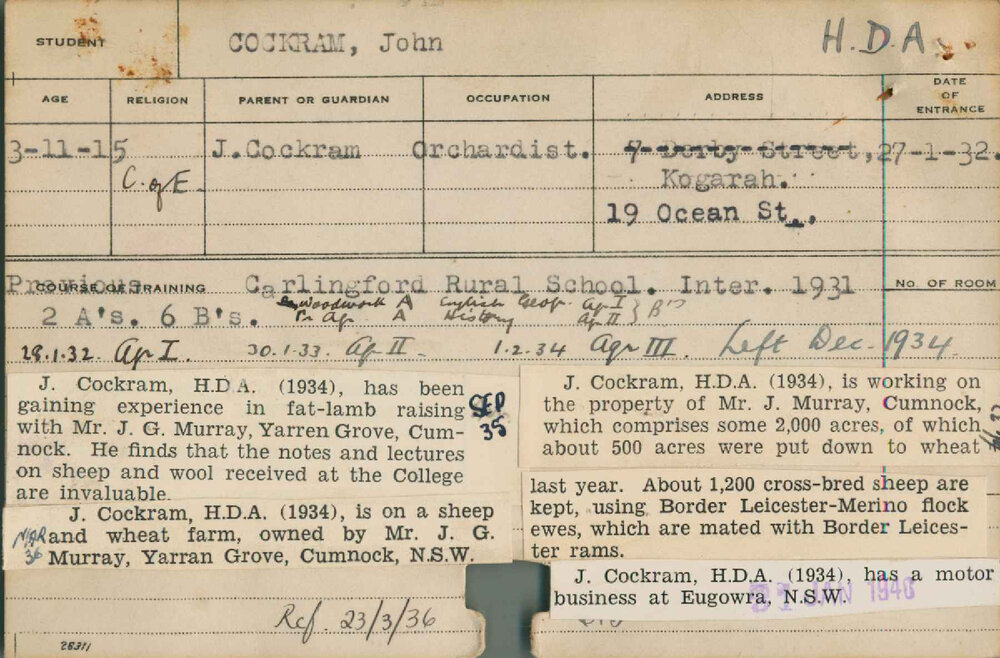COCKRAM, John (Hawkesbury Diploma of Agriculture (HDA))
