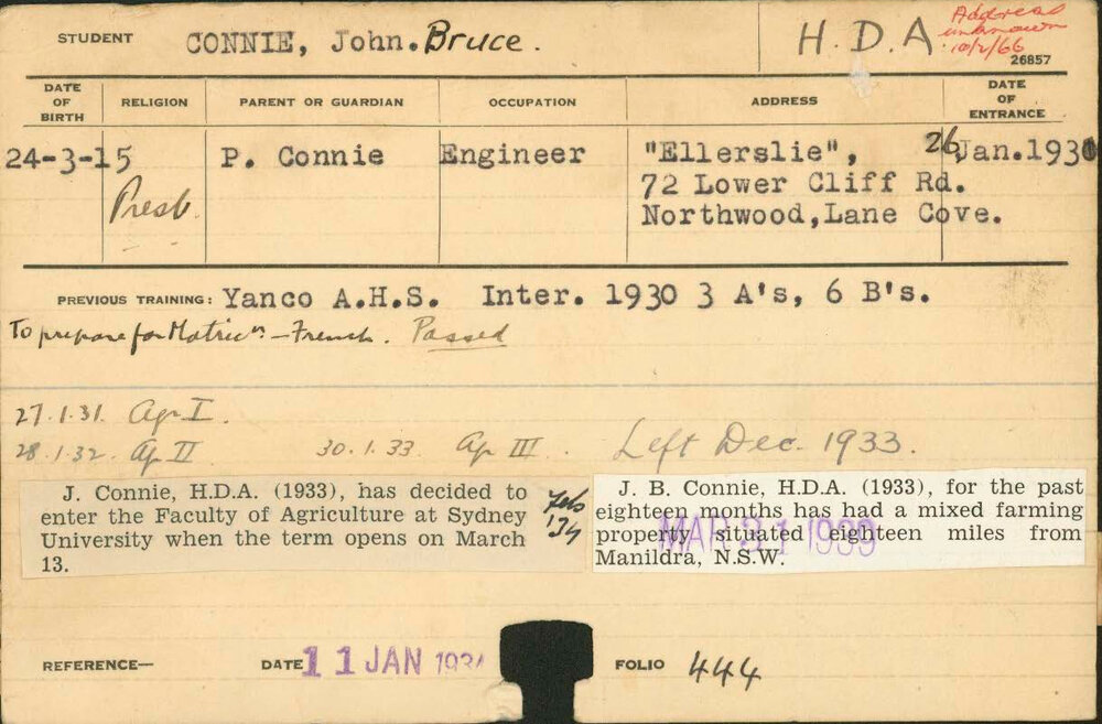 CONNIE, John Bruce (Hawkesbury Diploma of Agriculture (HDA))