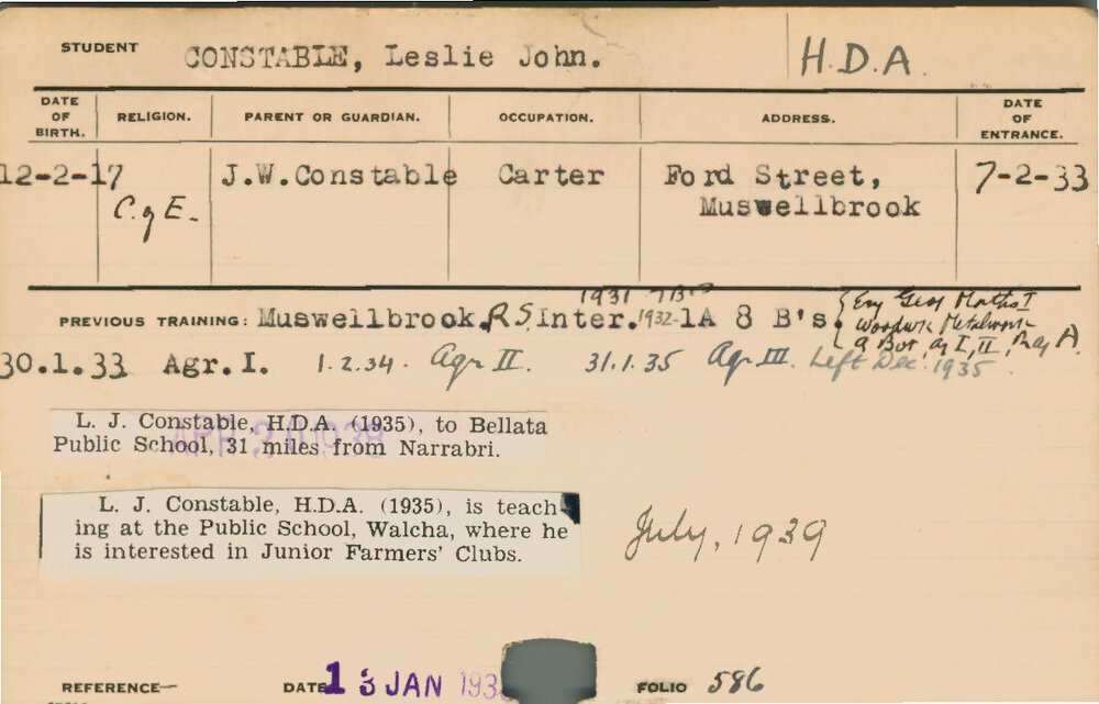 CONSTABLE, Leslie John (Hawkesbury Diploma of Agriculture (HDA))