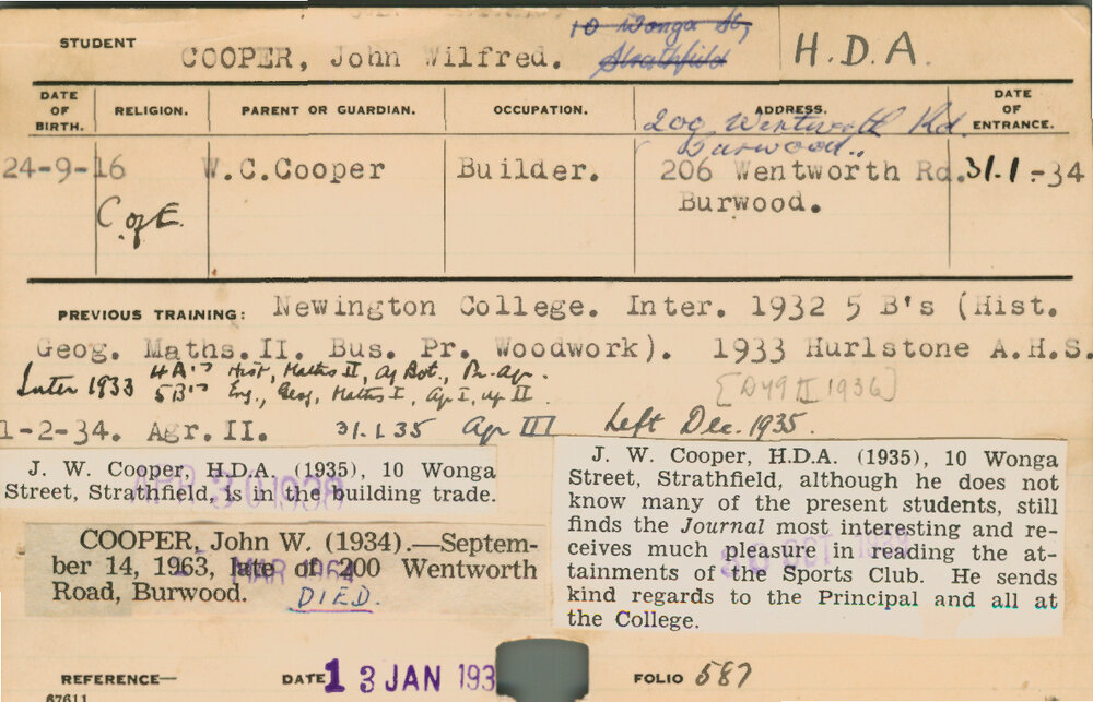 COOPER, John Wilfred (Agriculture)