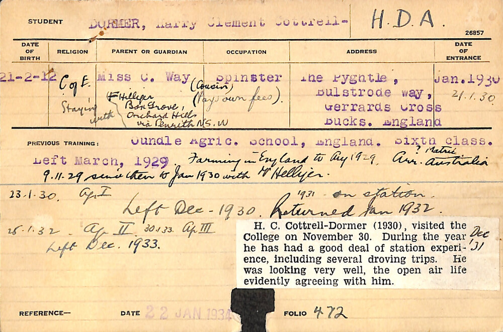 COTTRELL-DORMER, Harry Clement (Hawkesbury Diploma of Agriculture (HDA))