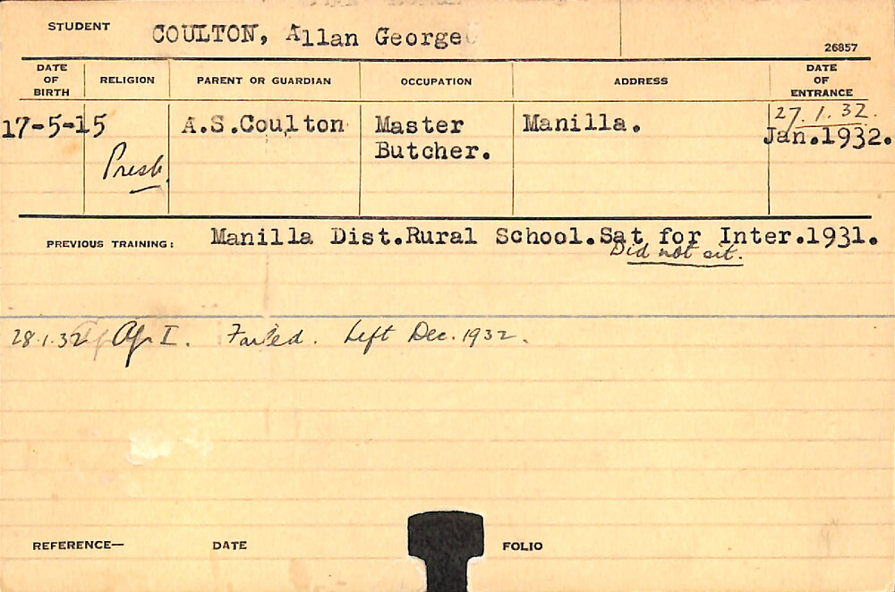 COULTON, Allan George (Hawkesbury Diploma of Agriculture (HDA))