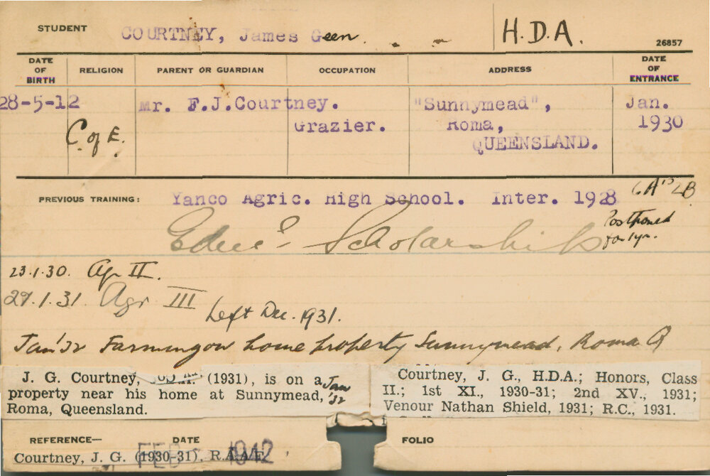 COURTNEY, James G (Hawkesbury Diploma of Agriculture (HDA))