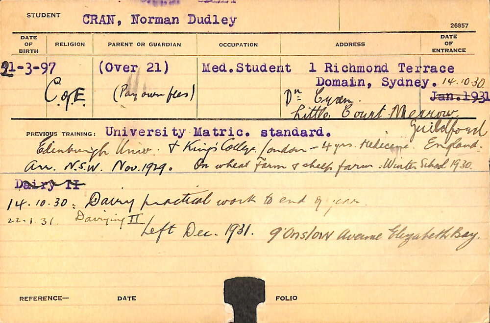 CRAN, Norman Dudley (Hawkesbury Diploma in Dairy (HDD))