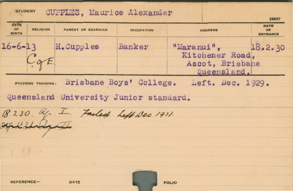 CUPPLES, Maurice Alexander (Hawkesbury Diploma of Agriculture (HDA))
