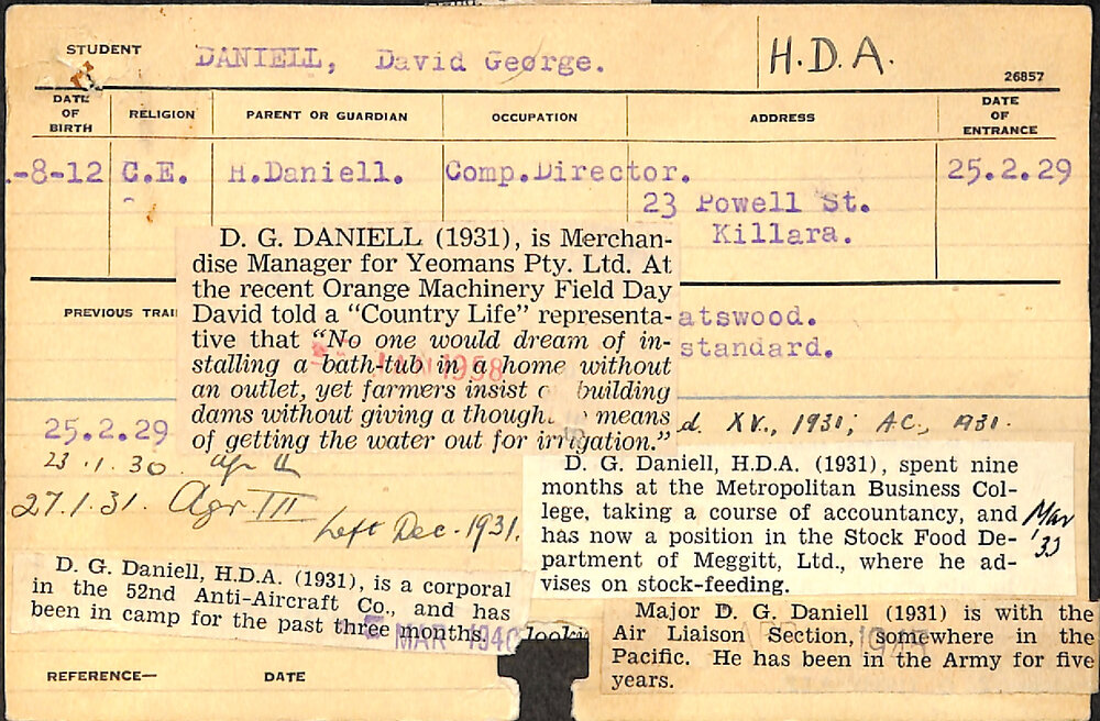DANIELL, David George (Hawkesbury Diploma of Agriculture (HDA))