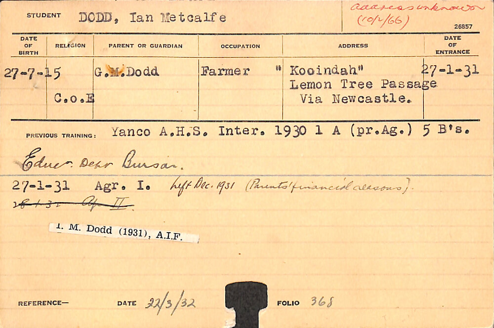 DODD, Ian Metcalfe (Hawkesbury Diploma of Agriculture (HDA))