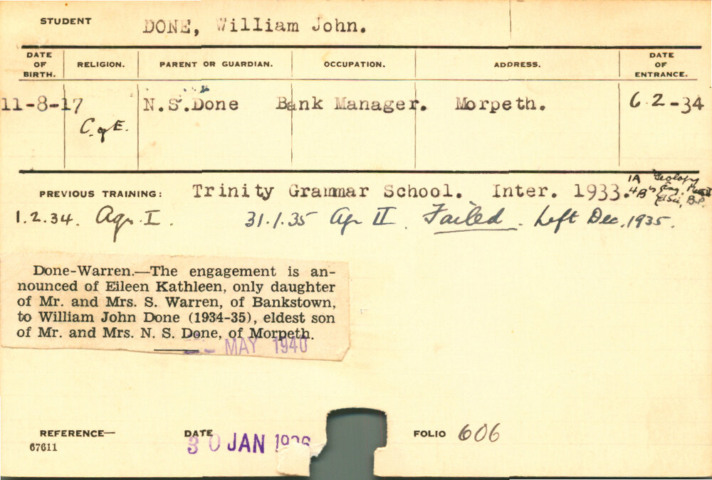 DONE, William John (Hawkesbury Diploma of Agriculture (HDA))