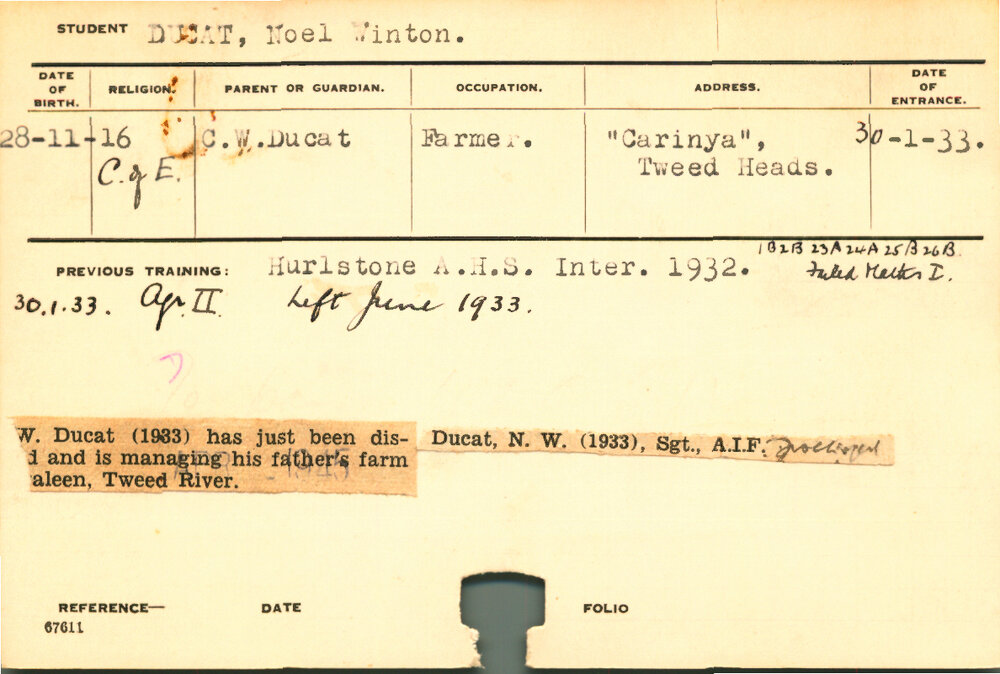 DUCAT, Noel Winton (Hawkesbury Diploma of Agriculture (HDA))
