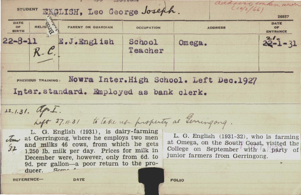 ENGLISH, Leo George Joseph (Hawkesbury Diploma of Agriculture (HDA))