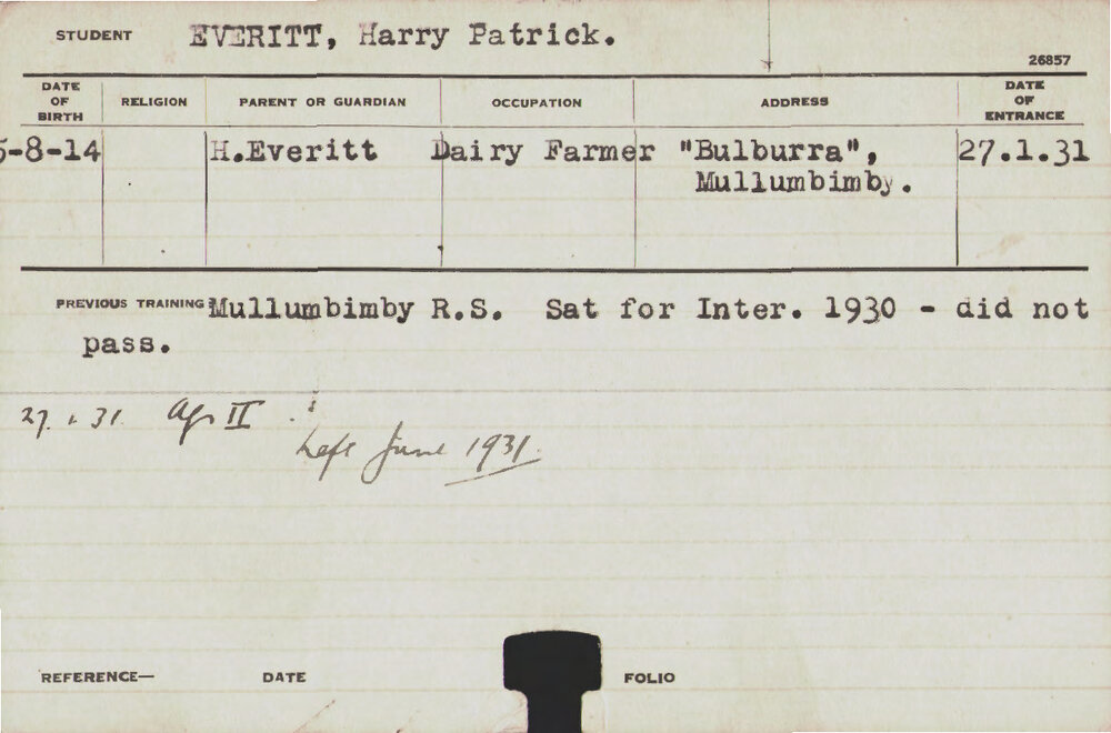 EVERITT, Harry Patrick (Hawkesbury Diploma of Agriculture (HDA))