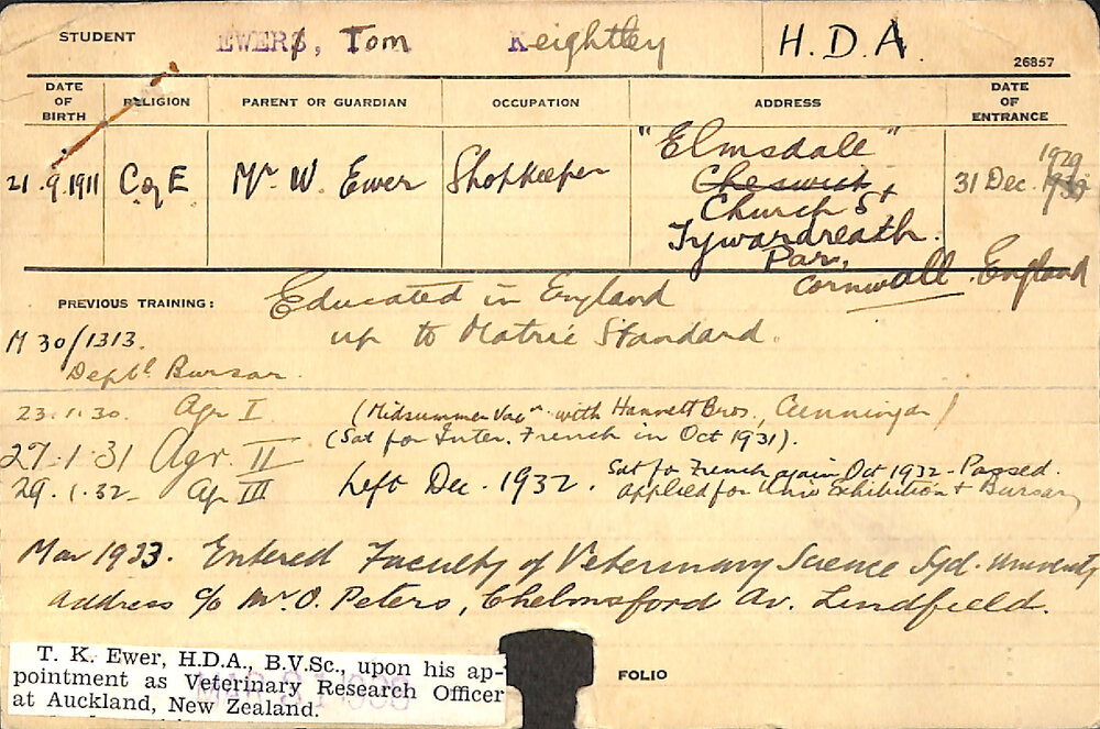 EWER, Tom Keightley (Hawkesbury Diploma of Agriculture (HDA))