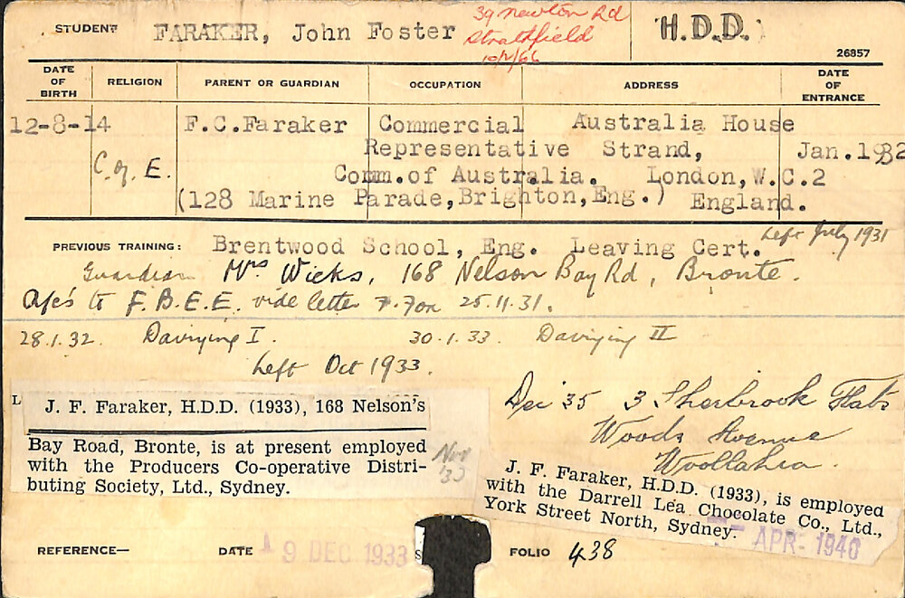 FARAKER, John Foster (Hawkesbury Diploma in Dairy (HDD))