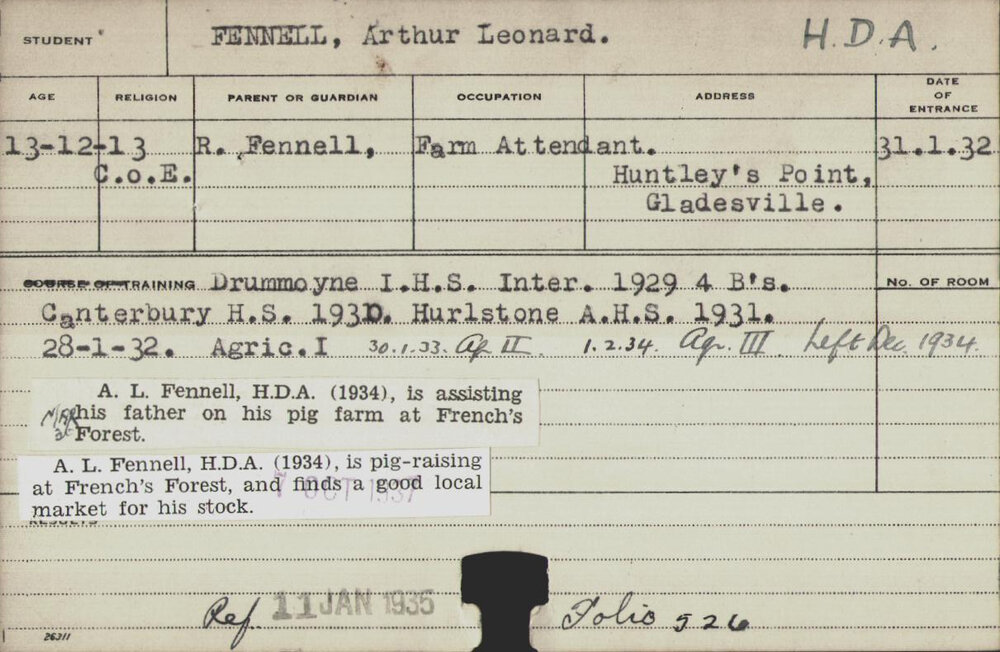 FENNELL, Arthur Leonard (Hawkesbury Diploma of Agriculture (HDA))