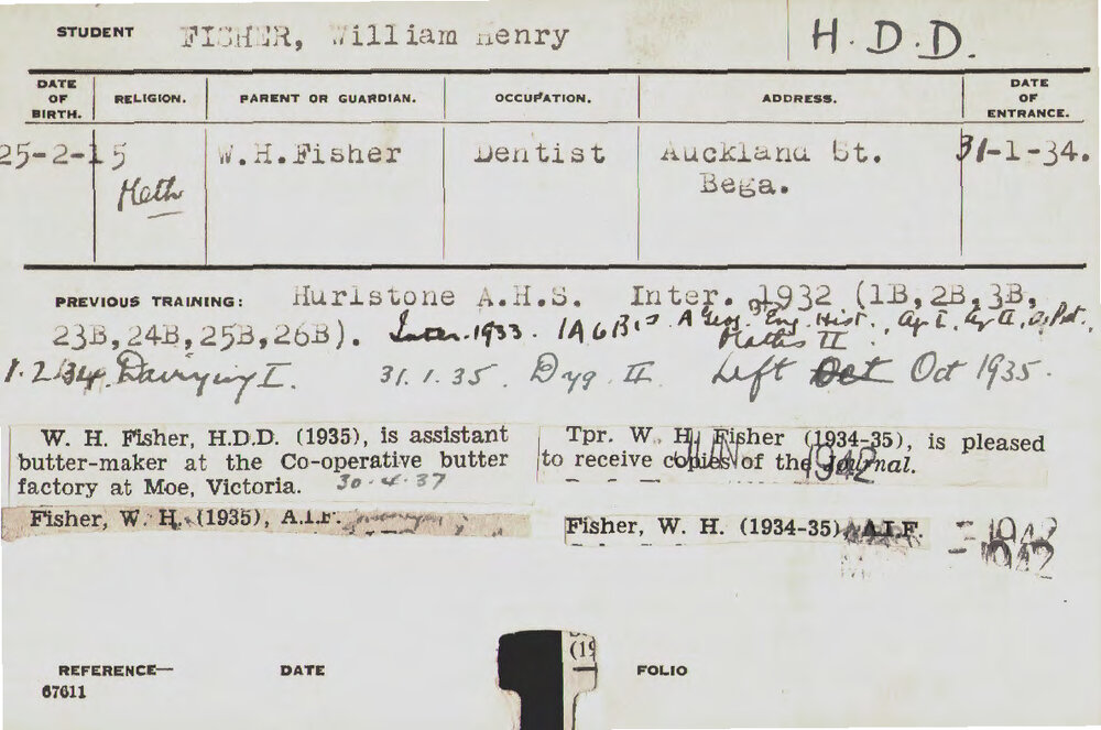 FISHER, William Henry (Hawkesbury Diploma in Dairy (HDD))