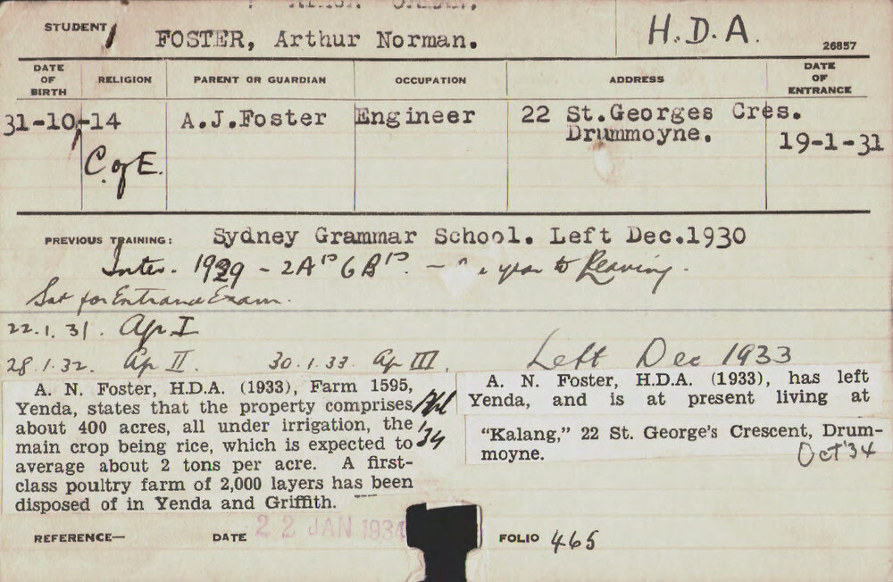 FOSTER, Arthur Norman (Hawkesbury Diploma of Agriculture (HDA))