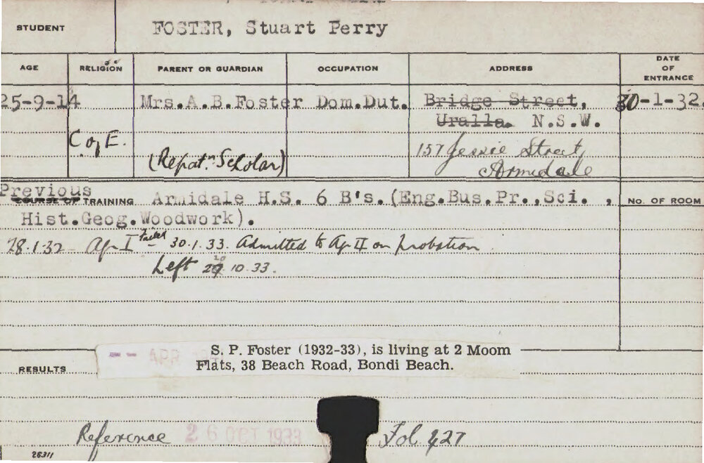 FOSTER, Stuart Perry (Hawkesbury Diploma of Agriculture (HDA))