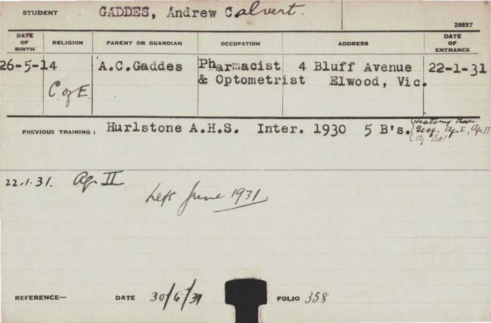 GADDES, Andrew Calvert (Hawkesbury Diploma of Agriculture (HDA))