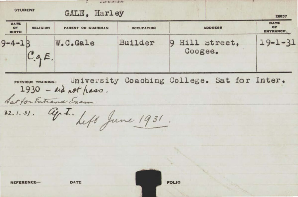 GALE, Harley (Hawkesbury Diploma of Agriculture (HDA))