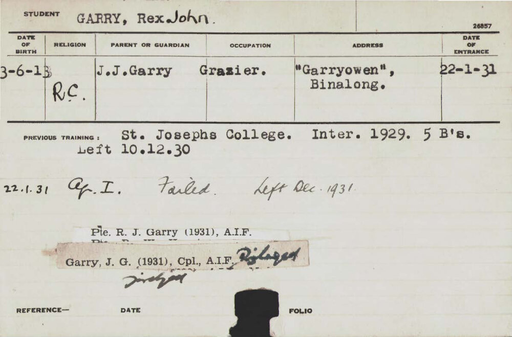 GARRY, Rex John (Hawkesbury Diploma of Agriculture (HDA))