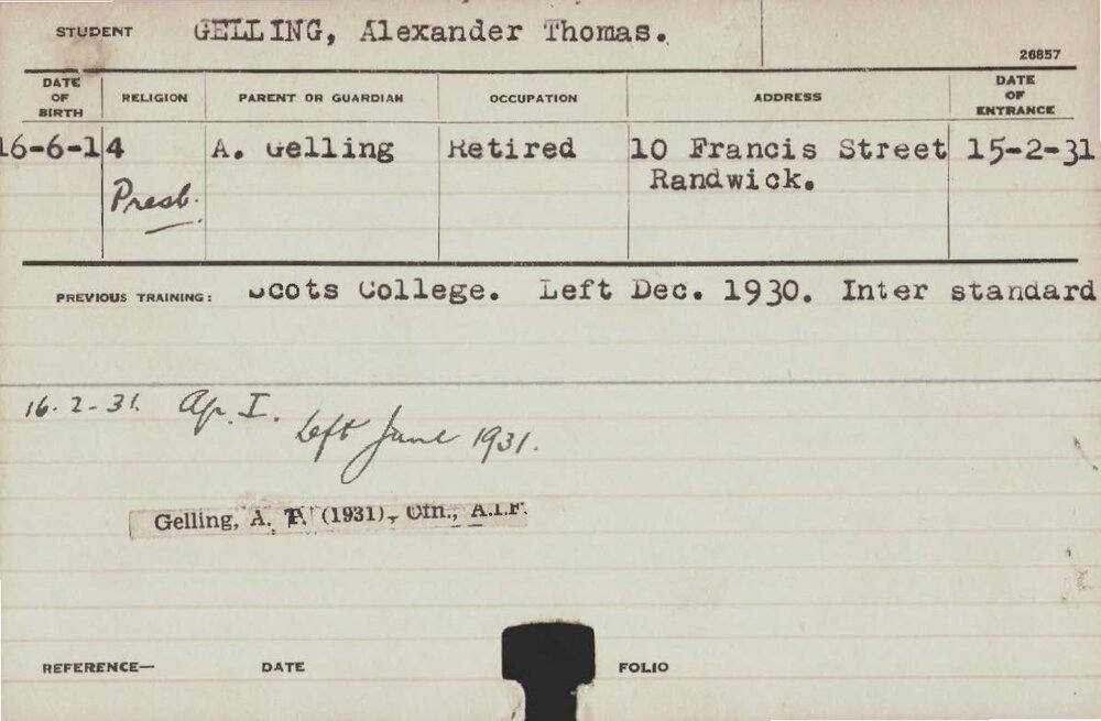 GELLING, Alexander Thomas (Hawkesbury Diploma of Agriculture (HDA))