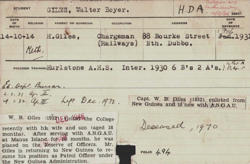GILES, Walter Boyer (Hawkesbury Diploma of Agriculture (HDA))
