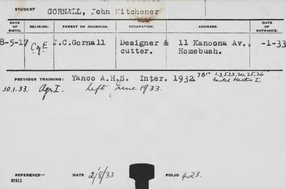 GORNALL, John Kitchener (Hawkesbury Diploma of Agriculture (HDA))